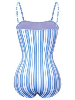Blue 1930s Striped One-Piece Swimsuit -Women's Fashion Sales SCHL004031 3