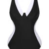 [Plus Size] Black 1930s Contrast One-Piece Swimsuit -Women's Fashion Sales SCHL004033 1 compressed