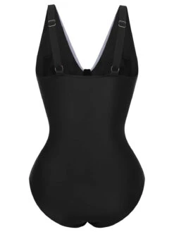 [Plus Size] Black 1930s Contrast One-Piece Swimsuit -Women's Fashion Sales SCHL004033 3 compressed