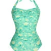 Green 1930s Halter Plants Print One-Piece Swimsuit 2 Green 1930s Halter Plants Print One-Piece Swimsuit -Women's Fashion Sales SCHL004041 1