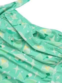 Green 1930s Halter Plants Print One-Piece Swimsuit -Women's Fashion Sales SCHL004041 4