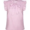 Pink 1960s Tie Bow Ruffle Sleeve Blouse -Women's Fashion Sales SCHL004057 1