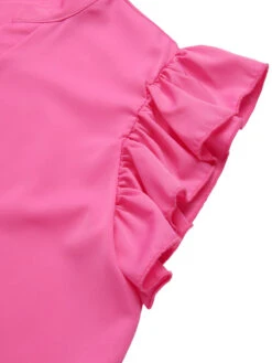 Rose Red 1960s Ruffle Sleeve V-Neck Top -Women's Fashion Sales SCHL004075 4