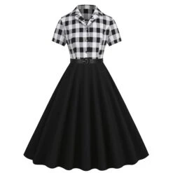 1950s Lapel Contrast Belted Dress -Women's Fashion Sales SCHL004157 B 2 compressed