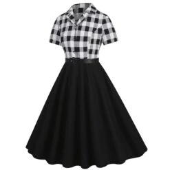 1950s Lapel Contrast Belted Dress -Women's Fashion Sales SCHL004157 B 3 compressed