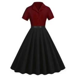 1950s Lapel Contrast Belted Dress -Women's Fashion Sales SCHL004157 DER 1 compressed