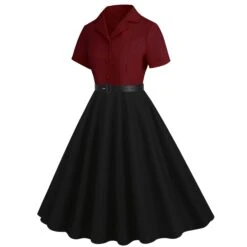 1950s Lapel Contrast Belted Dress -Women's Fashion Sales SCHL004157 DER 2 compressed