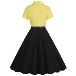 1950s Lapel Contrast Belted Dress -Women's Fashion Sales SCHL004157 Y 1 compressed