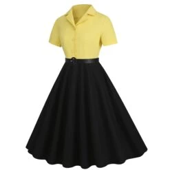 1950s Lapel Contrast Belted Dress -Women's Fashion Sales SCHL004157 Y 3 compressed