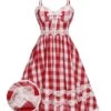 [Pre-Sale] Red 1950s Plaid Lace Bow Strap Dress