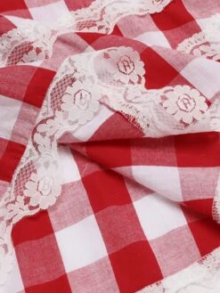 [Pre-Sale] Red 1950s Plaid Lace Bow Strap Dress -Women's Fashion Sales SCHL004164 5