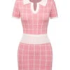 2PCS Pink & Whte 1950s Plaid Top & Pencil Skirt 1 2PCS Pink & Whte 1950s Plaid Top & Pencil Skirt -Women's Fashion Sales SCHL004188 1