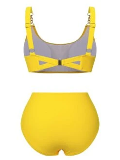 Yellow 1960s Spaghetti Strap Backless Solid Swimsuit 8 Yellow 1960s Spaghetti Strap Backless Solid Swimsuit -Women's Fashion Sales SCHL004209 3 compressed