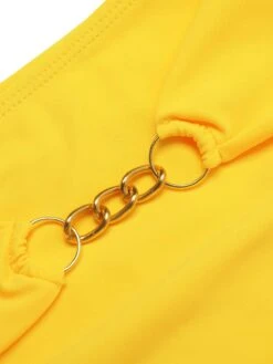 Yellow 1960s Spaghetti Strap Backless Solid Swimsuit 9 Yellow 1960s Spaghetti Strap Backless Solid Swimsuit -Women's Fashion Sales SCHL004209 4 compressed