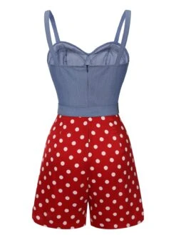 [Pre-Sale] Blue 1960s Polka Dots Spaghetti Straps Romper -Women's Fashion Sales SCHL004230 3