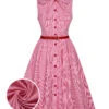[Pre-Sale] Pink 1950s Pinstripes Tie Collar Dress -Women's Fashion Sales SCHL004234 01