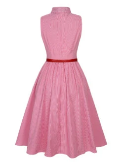 [Pre-Sale] Pink 1950s Pinstripes Tie Collar Dress -Women's Fashion Sales SCHL004234 3
