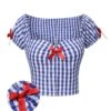 [Pre-Sale] Blue & White 1950s Sweetheart Neck Plaid Top -Women's Fashion Sales SCHL004236 01