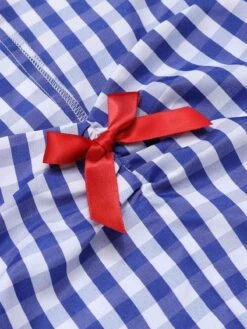 [Pre-Sale] Blue & White 1950s Sweetheart Neck Plaid Top -Women's Fashion Sales SCHL004236 4