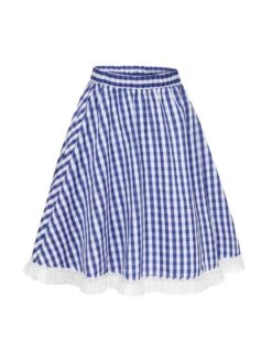 [Pre-Sale]Blue & White 1950s Lace Patchwork Plaid Skirt -Women's Fashion Sales SCHL004237 2