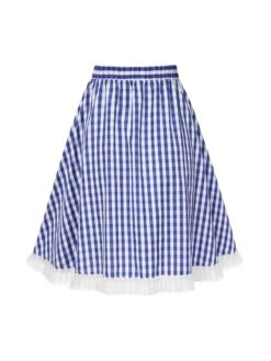 [Pre-Sale]Blue & White 1950s Lace Patchwork Plaid Skirt -Women's Fashion Sales SCHL004237 3