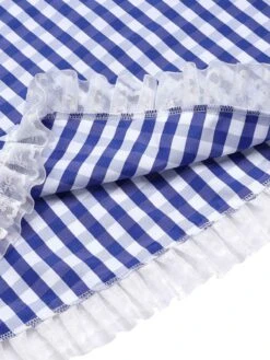 [Pre-Sale]Blue & White 1950s Lace Patchwork Plaid Skirt -Women's Fashion Sales SCHL004237 5