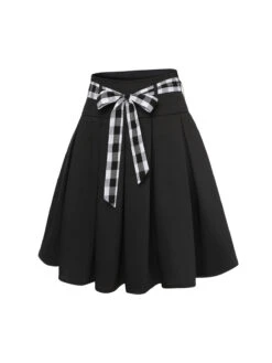 [Pre-Sale] Black 1950s Solid Umbrella Skirt With Belt -Women's Fashion Sales SCHL004239 2