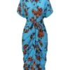Blue 1940s Shirt Neck Floral Belted Dress