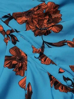 Blue 1940s Shirt Neck Floral Belted Dress -Women's Fashion Sales SCHL004377 4 compressed