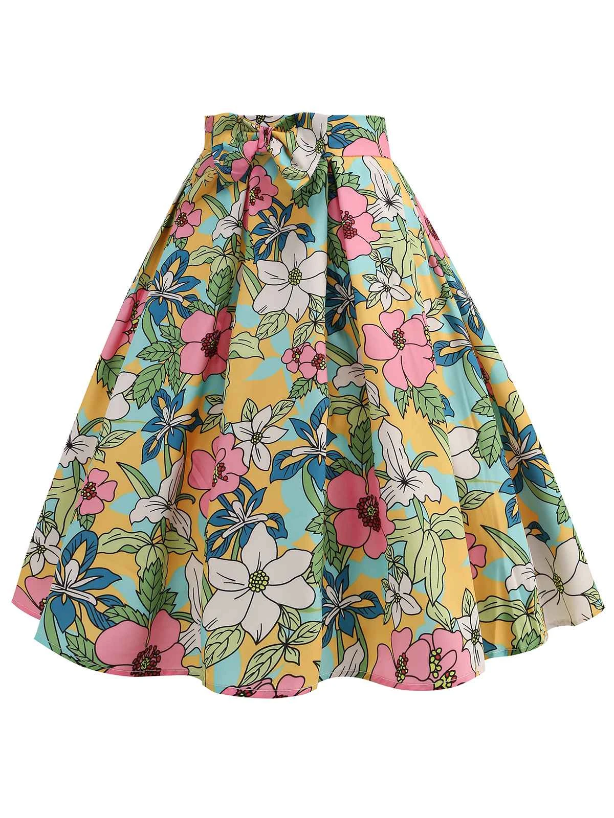 Retro 1950s Floral Print Bow Skirt 4 Retro 1950s Floral Print Bow Skirt - Image 2