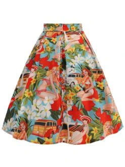 Multicolor 1950s Vintage Painting Swing Skirt -Women's Fashion Sales SCHL004404 PAT 3