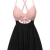 Pink & Black 1940s Front Cutout Strap Swimsuit -Women's Fashion Sales SCHL004425 1
