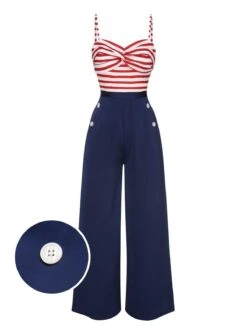 [Pre-Sale] Dark Blue 1930s Spaghetti Strap Stripes Jumpsuit