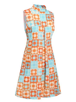 [Pre-Sale] Orange & Blue 1960s Floral Stand Collar Dress -Women's Fashion Sales SCHL004437 2