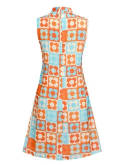 [Pre-Sale] Orange & Blue 1960s Floral Stand Collar Dress -Women's Fashion Sales SCHL004437 3