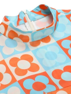 [Pre-Sale] Orange & Blue 1960s Floral Stand Collar Dress -Women's Fashion Sales SCHL004437 4