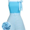 [Pre-Sale] Light Blue 1940s Stripe Wide Straps Romper -Women's Fashion Sales SCHL004439 01