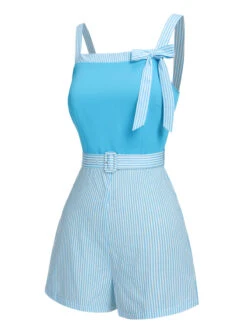 [Pre-Sale] Light Blue 1940s Stripe Wide Straps Romper -Women's Fashion Sales SCHL004439 2