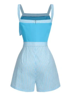 [Pre-Sale] Light Blue 1940s Stripe Wide Straps Romper -Women's Fashion Sales SCHL004439 3