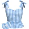 [Pre-Sale] Blue 1960s Straps Plaid Ruffled Hem Tops -Women's Fashion Sales SCHL004474 01