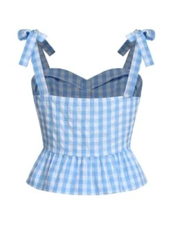 [Pre-Sale] Blue 1960s Straps Plaid Ruffled Hem Tops -Women's Fashion Sales SCHL004474 3