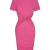 Pink 1970s Solid Waist Hollow Pencil Dress -Women's Fashion Sales SCHL004530 1