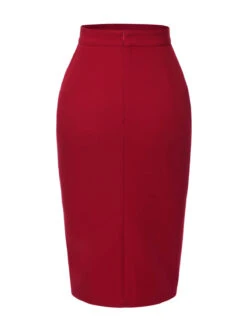 [Pre-Sale] Red 1940s Pleated Button Pencil Skirt -Women's Fashion Sales SCHL004541 3