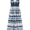 Blue 1940s Backless Tie Dye Long Dress 2 Blue 1940s Backless Tie Dye Long Dress -Women's Fashion Sales SCHL004606 1