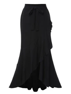 1960s Solid Tie-Up Mermaid Long Skirt -Women's Fashion Sales SCHL004626 6