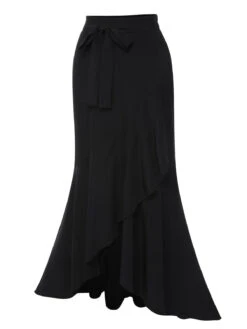 1960s Solid Tie-Up Mermaid Long Skirt -Women's Fashion Sales SCHL004626 7