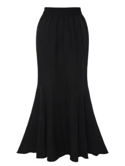 1960s Solid Tie-Up Mermaid Long Skirt -Women's Fashion Sales SCHL004626 8