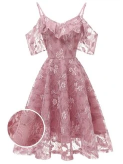 1950s Lace Cold Shoulder Ruffle Dress 28 1950s Lace Cold Shoulder Ruffle Dress -Women's Fashion Sales SCV000818 PP 2