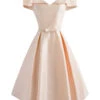 1950s Cold Shoulder Satin Bow Dress