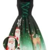 Dark Green 1950s Lace Up Christmas Dress -Women's Fashion Sales SCV003508 PAT1 2